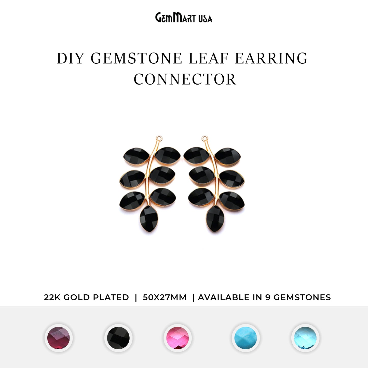 Gemstone Drop Leaf Gold Plated Chandelier Earring Connector 1Pair