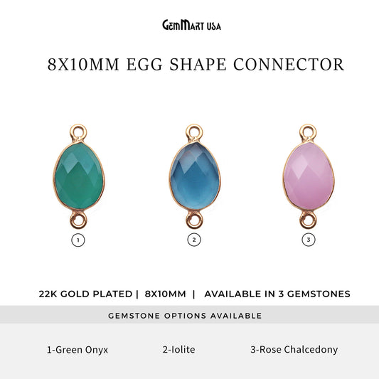 Gemstone Egg Shape 8x10mm Gold Plated Double Bail Connector