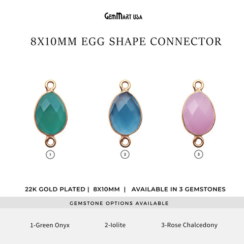 Gemstone Egg Shape 8x10mm Gold Plated Double Bail Connector