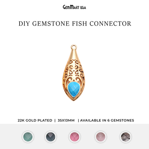 DIY Gemstone Gold Plated Fish Dangle Connector 1pc