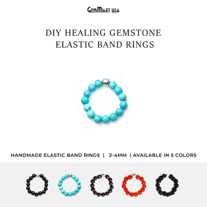 Healing Gemstone Elastic Band Rings 3-4mm Round Beaded Rings For Women