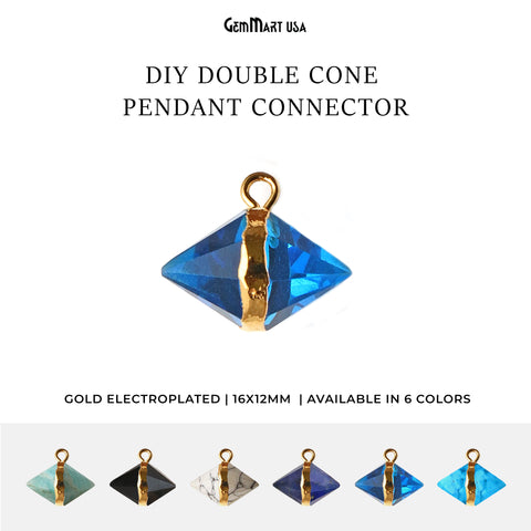 Double Cone 16x12mm Gold Gemstone Pendant Connector