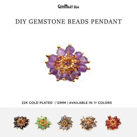 DIY Gemstone Tiny Beads 12mm Gold Plated Pendant Connector 1pc