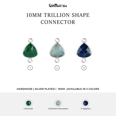 Trillion 10mm Silver Bezel Double Bail Gemstone Connector