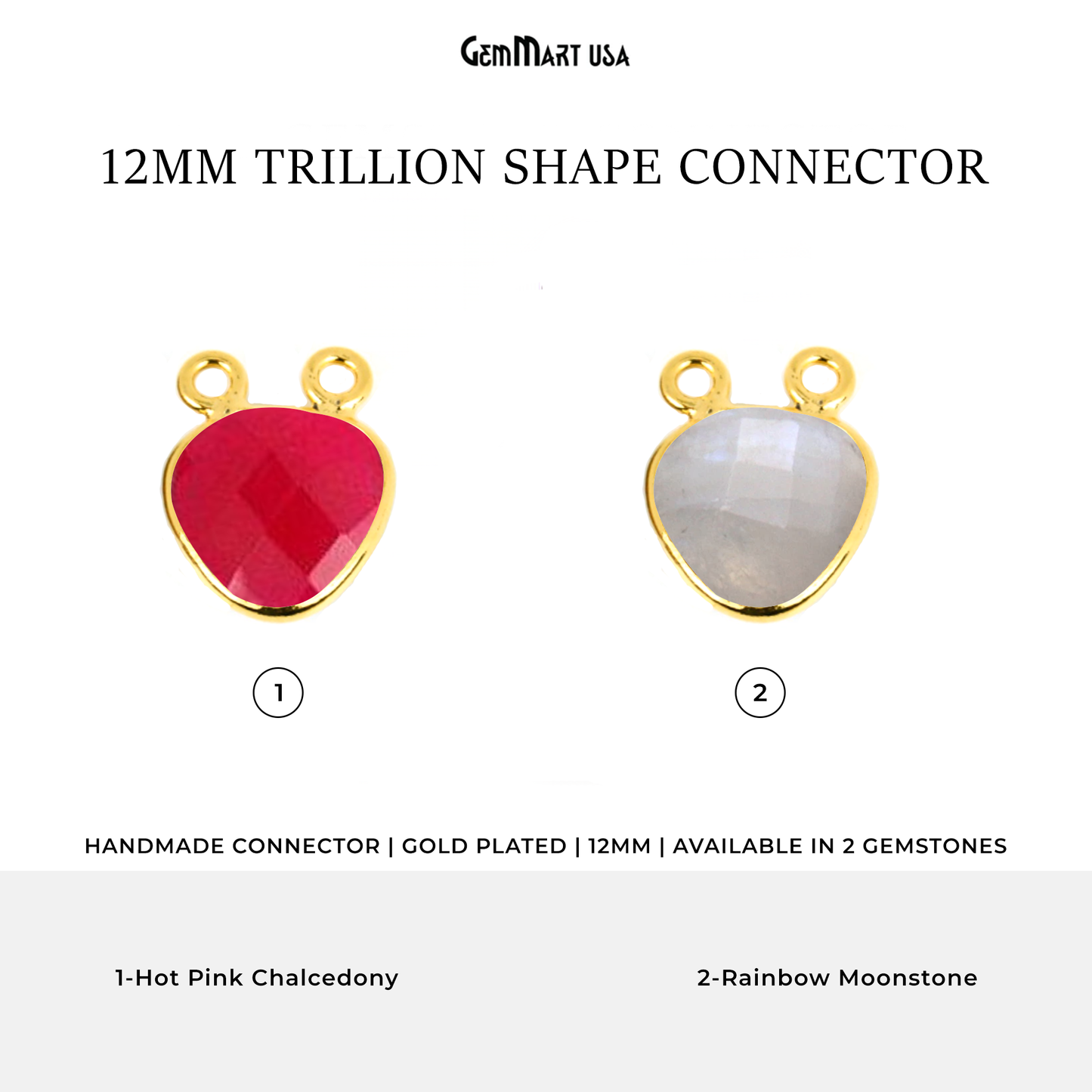 Trillion 12mm Gold Bezel Cat Bail Gemstone Connector