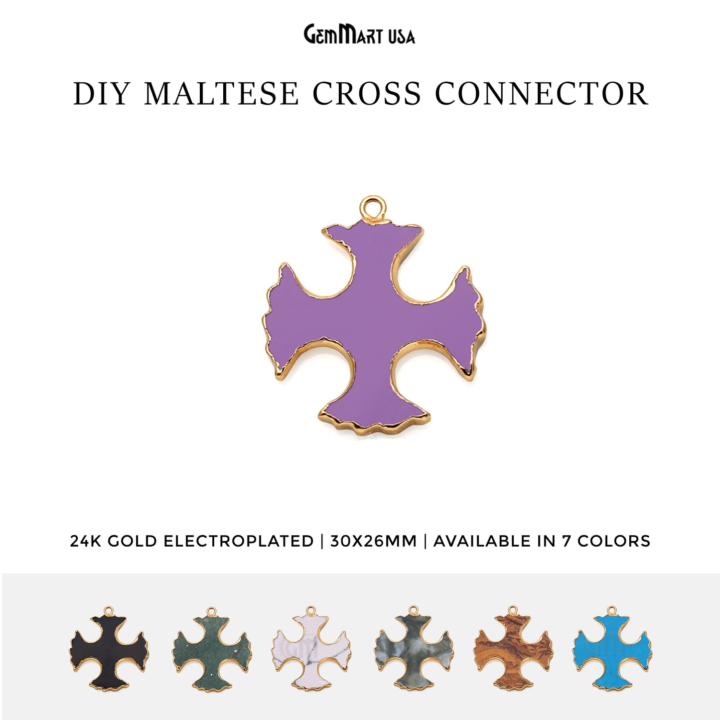 Maltese cross 30x26mm Gold Edged Gemstone Charm Connector