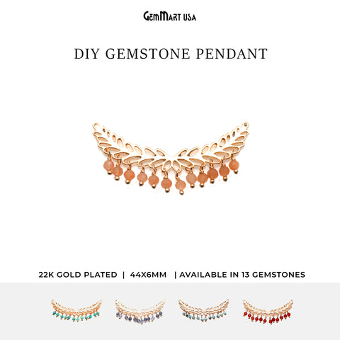 Gemstone Beads Leaf Shape 44x6mm Gold Plated Necklace Pendant