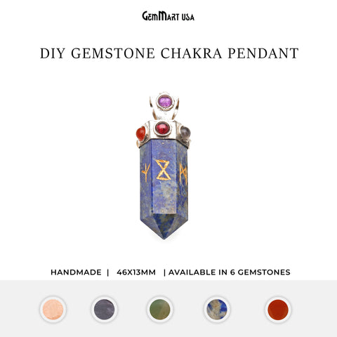 Gemstone Pencil Point Silver 7 Chakra Pendant 46x13mm