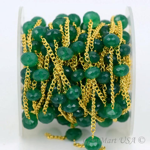 Green Onyx Gold Plated Rondelle Beads Rosary Chain