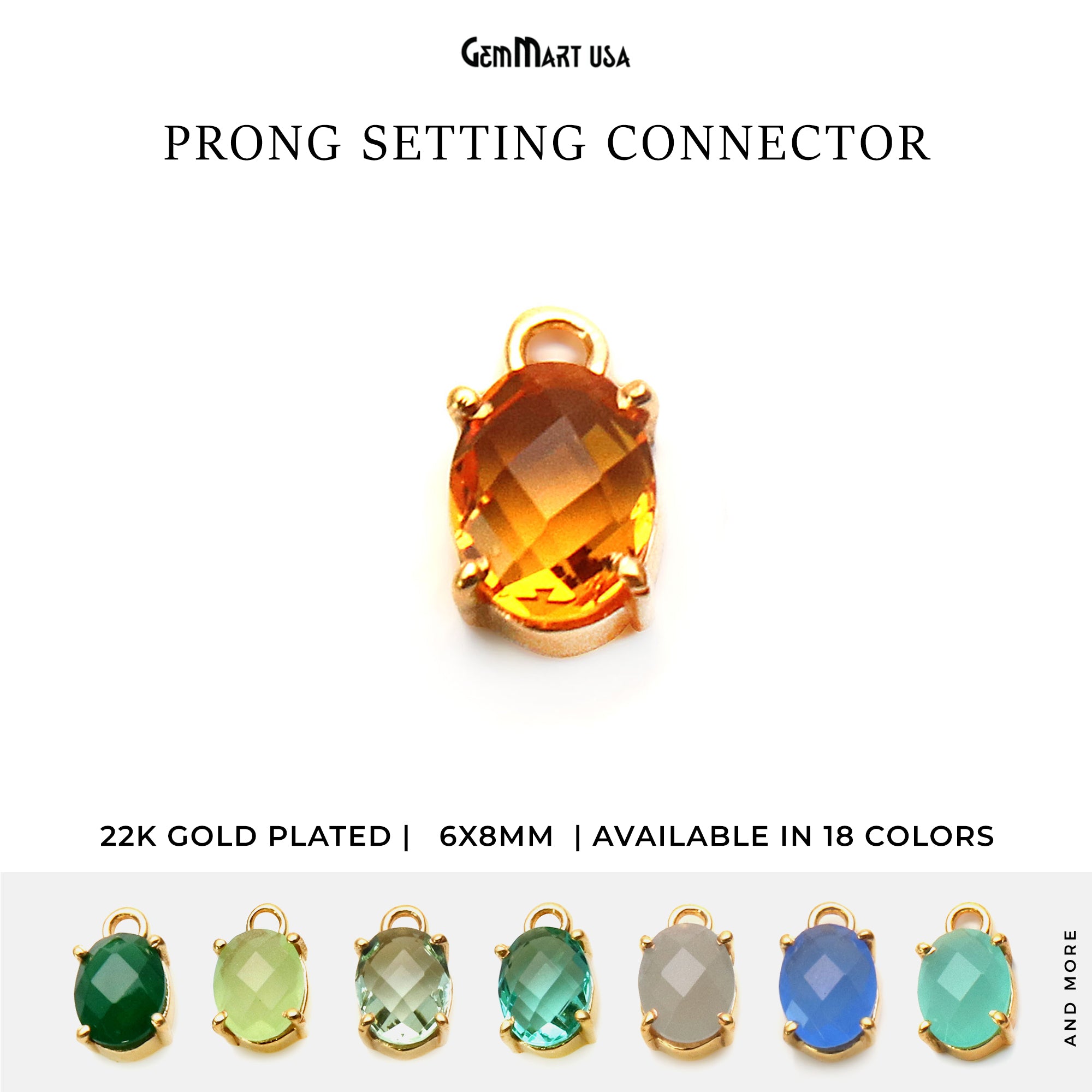 Oval 6x8mm Gold Plated Prong Setting Gemstone Connector (Pick Stone)