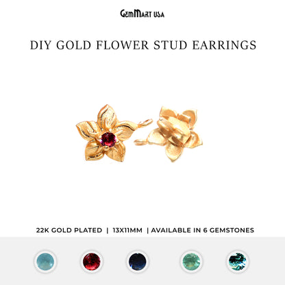 DIY Gemstone Gold Plated Loop Post Stud Earring 1 Pair