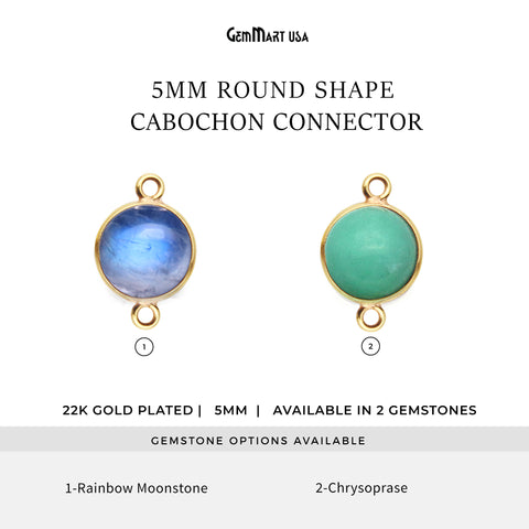 Cabochon 5mm Round Gold Plated Double Bail Gemstone Connector