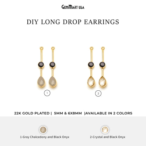 Long Gemstone Gold Plated Earring Connector