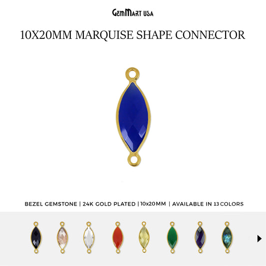 Marquise 10x20mm Double Bail Gold Bezel Gemstone Connector