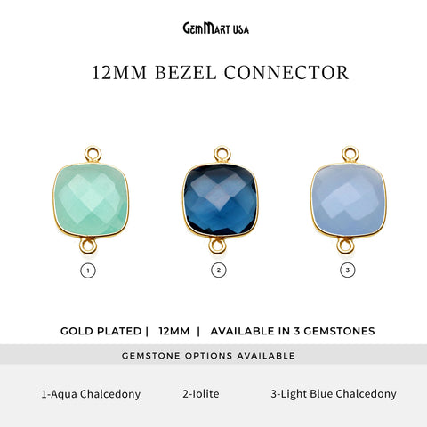 Square 12mm Center Double Bail Gold Bezel Gemstone Connector