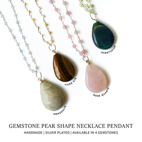 Pears Shape 35x21mm Silver Plated Gemstone Pendant