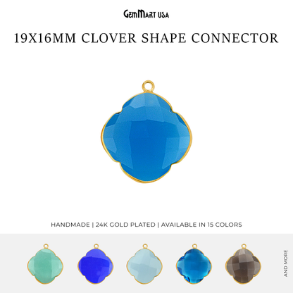 Clover 16x19mm Gemstone Single Bail Gold Bezel Connector