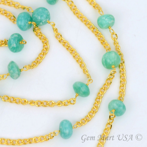 Chrysoprase Gold Plated Wire Wrapped Rondelle Beads Rosary Chain