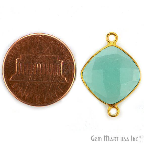 Natural Aqua Chalcedony Cushion 12mm Gold Plated Double Bail Connector - GemMartUSA