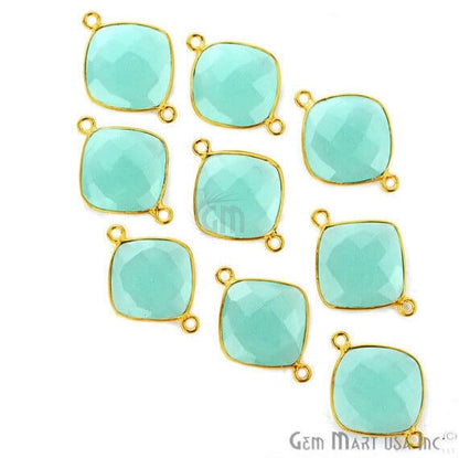 Natural Aqua Chalcedony Cushion 14MM Gold Plated Double Bail Connector - GemMartUSA