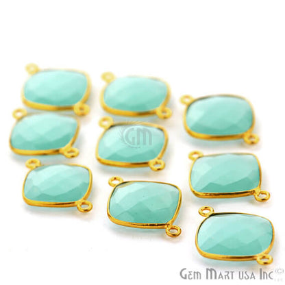 Natural Aqua Chalcedony Cushion 14MM Gold Plated Double Bail Connector - GemMartUSA