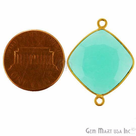 Natural Aqua Chalcedony Cushion 16MM Gold Plated Double Bail Connector - GemMartUSA