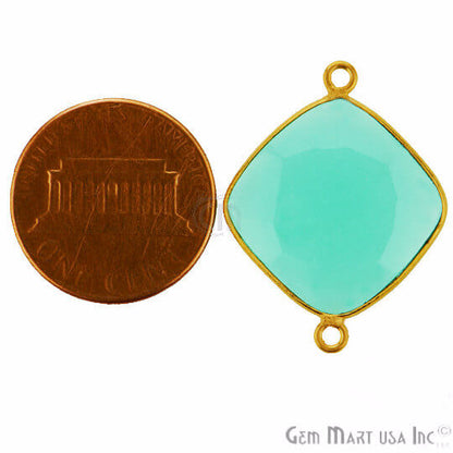 Natural Aqua Chalcedony Cushion 16MM Gold Plated Double Bail Connector - GemMartUSA