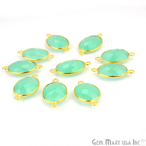 Natural Aqua Chalcedony Oval 12x16mm Gold Plated Double Bail Connector - GemMartUSA