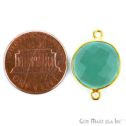 Natural Aqua Chalcedony Connector Round Shape 24k Gold Plated Double Bail Connector (AD-11523) - GemMartUSA