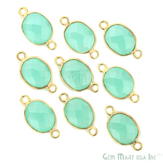 Natural Aqua Chalcedony Oval 9x11 Gold Plated Double Bail Connector - GemMartUSA