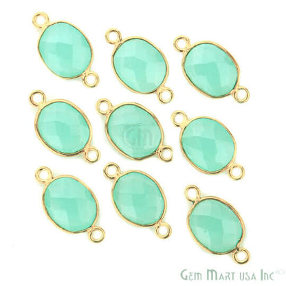 Natural Aqua Chalcedony Oval 9x11 Gold Plated Double Bail Connector - GemMartUSA