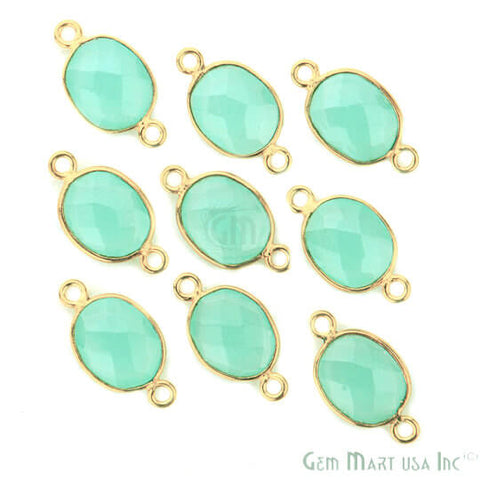 Natural Aqua Chalcedony Oval 9x11 Gold Plated Double Bail Connector - GemMartUSA