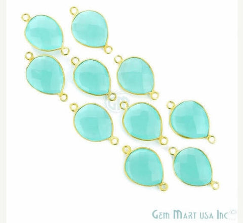Natural Aqua Chalcedony Pears 8x12mm Gold Plated Double Bail Connector - GemMartUSA
