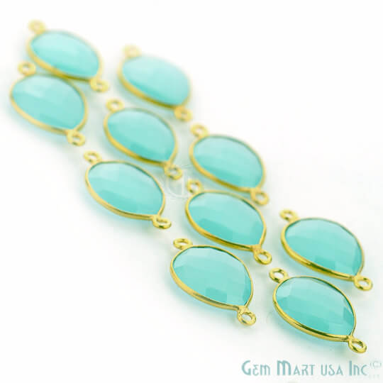 Natural Aqua Chalcedony Pears 8x12mm Gold Plated Double Bail Connector - GemMartUSA