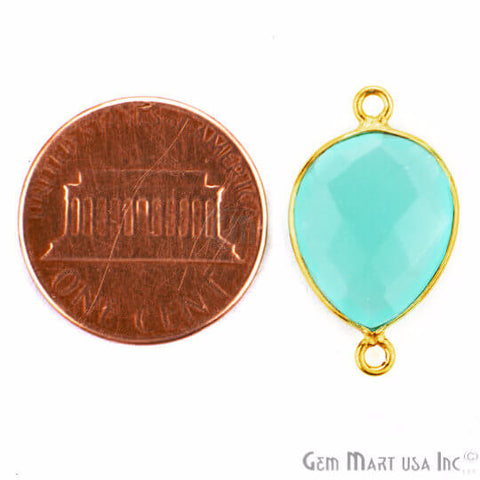 Natural Aqua Chalcedony Pears 8x12mm Gold Plated Double Bail Connector - GemMartUSA