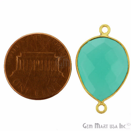 Natural Aqua Chalcedony Pears 13x18mm Gold Plated Double Bail Connector - GemMartUSA