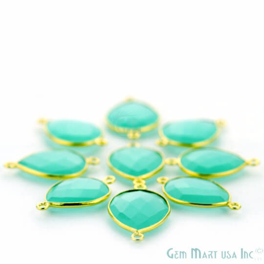 Natural Aqua Chalcedony Pears 13x18mm Gold Plated Double Bail Connector - GemMartUSA