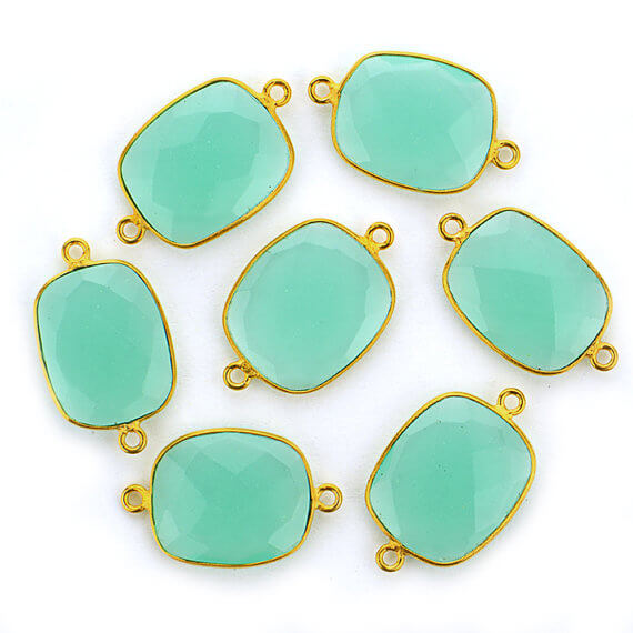 Aqua Chalcedony Octagon Shape Gold Bail Connector (Pick Your Bail) - GemmartUSA