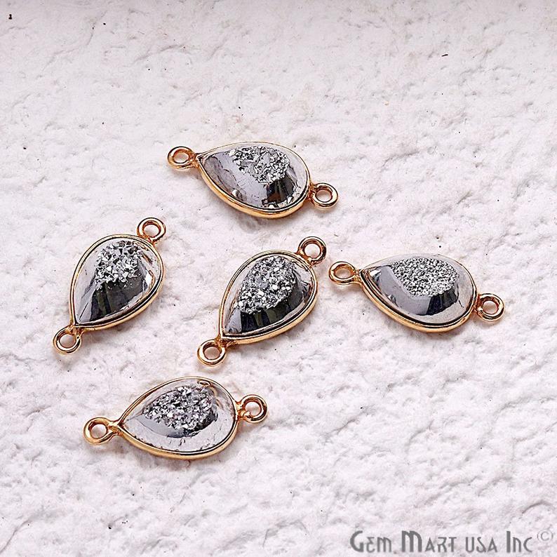 Window Druzy 8x12mm Pears Bezel Cave Druzy Connector (Pick Color, Bail, Plating)