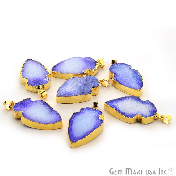 Violet Color Druzy Arrow Heads Pendant, 29x15mm Electroplated Gold Edged Arrow Heads Pendant (AHDZ-50009) - GemMartUSA (764083142703)