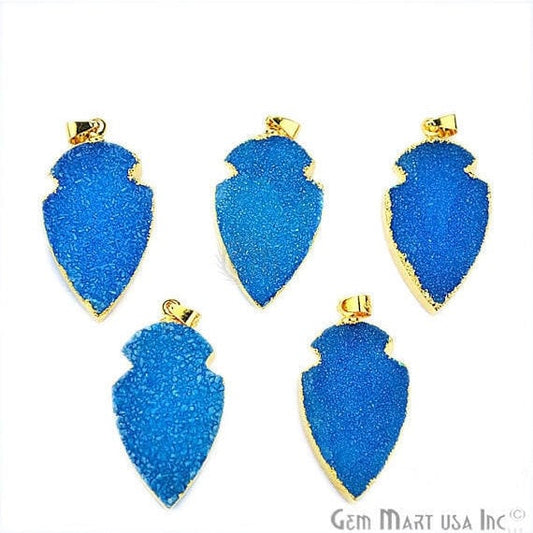 Light Blue Druzy Arrow Heads Pendant, 29x15mm Electroplated Gold Edged Arrow Heads Pendant (AHDZ-50016) - GemMartUSA (764084879407)