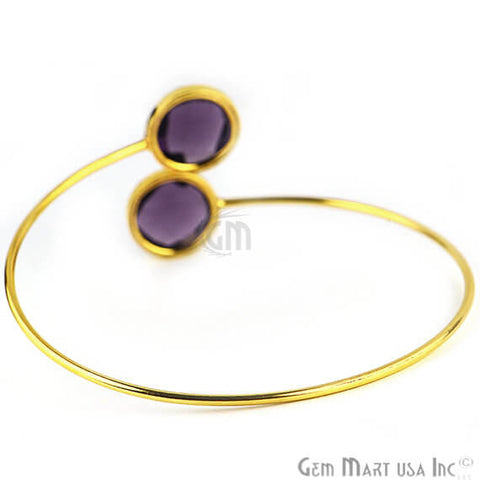 Round Shape Double Gemstone Adjustable Gold Plated Bangle Bracelet (Choose Gemstone) - GemMartUSA