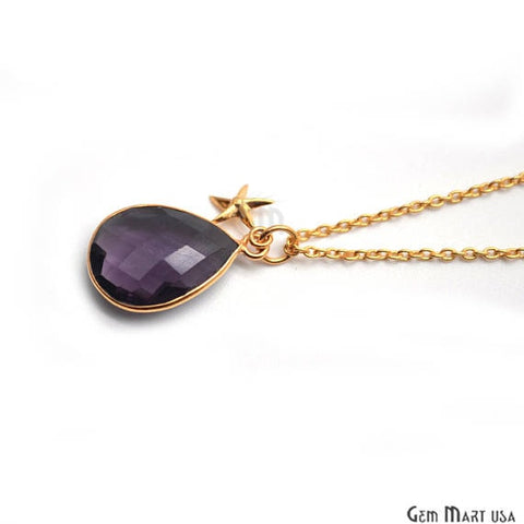 Amethyst Bezel Necklace Gold Plated Star Charm Chain Pendant, 10x7mm Gold Plated Necklace Pendant - GemMartUSA (755161530415)