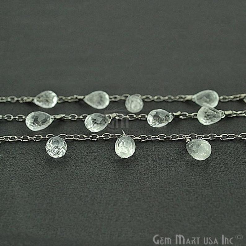 Crystal Tear Drops Oxidized Wire Wrapped Briolette Dangle Rosary Chain (762835501103)