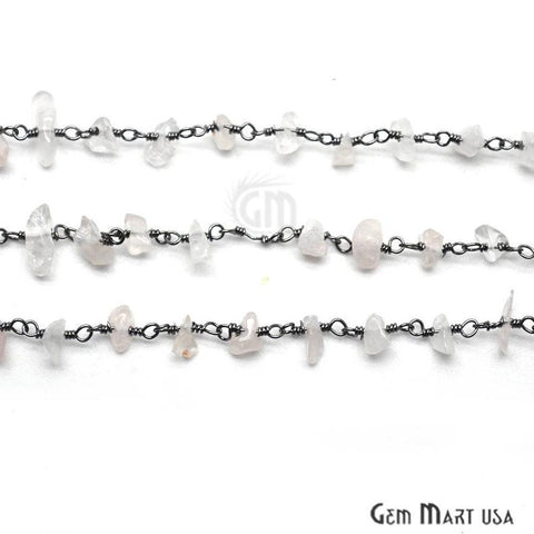 Rose Quartz 4-6mm Nugget Chip Oxidized Wire Wrapped Beaded Rosary Chain