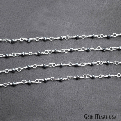 Black Pyrite Silver Plated Wire Wrapped Gemstone Beads Rosary Chain (763819163695)