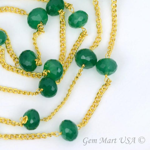 Green Onyx Gold Plated Rondelle Beads Rosary Chain