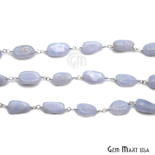 Blue Lace Agate Beads Silver Plated Wire Wrapped Rosary Chain (763835777071)