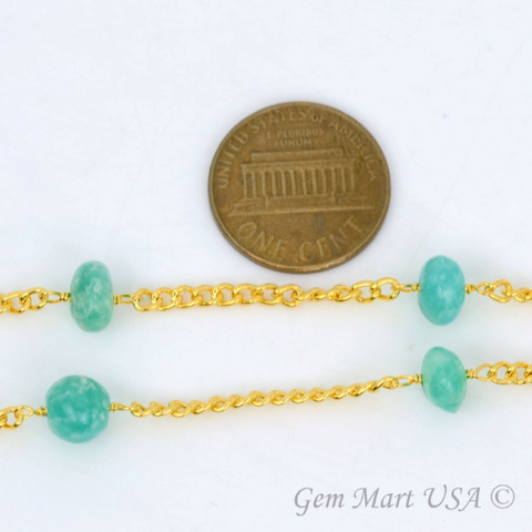 Chrysoprase Gold Plated Wire Wrapped Rondelle Beads Rosary Chain