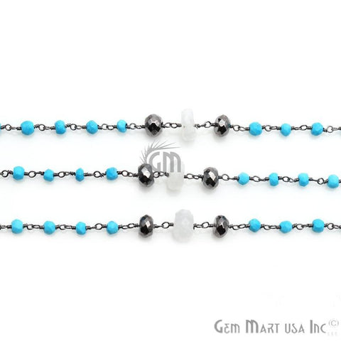 Multi Stone Gemstone Beaded Oxidized Wire Wrapped Rosary Chain